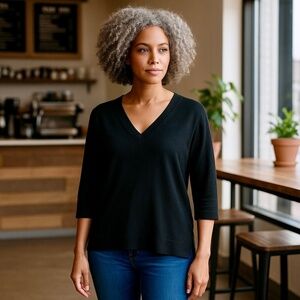 Banana Republic Women’s Small Black V-Neck ¾ Sleeve Cotton Blend Sweater